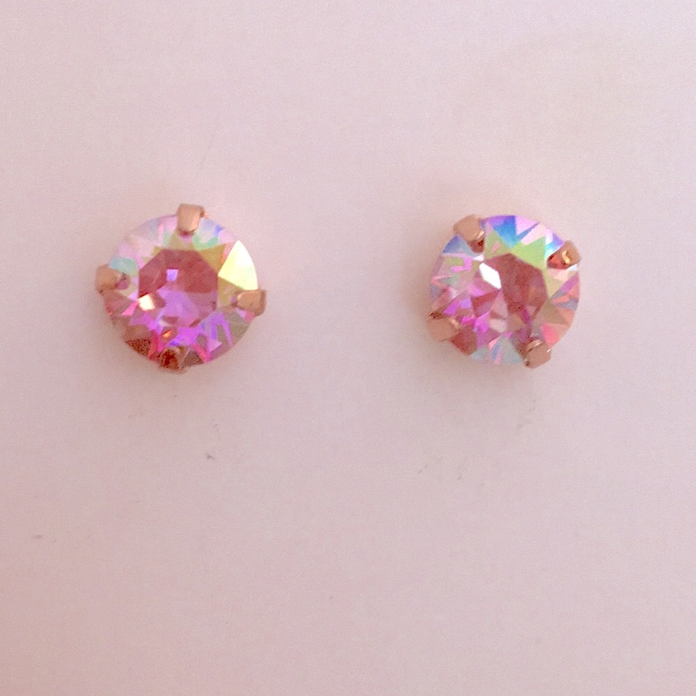 Pink iridescent Rose Gold Crystal Earrings